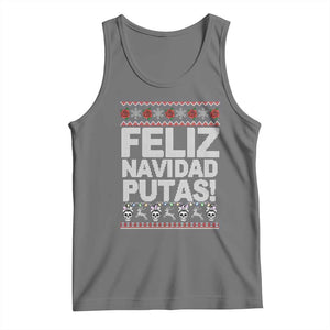 Mexican Christmas Tank Top Feliz Navidad Putas Funny Mexican Ugly Christmas Party TS02 Black Heather Print Your Wear