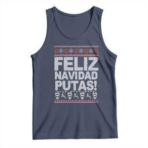 Mexican Christmas Tank Top Feliz Navidad Putas Funny Mexican Ugly Christmas Party TS02 Navy Print Your Wear