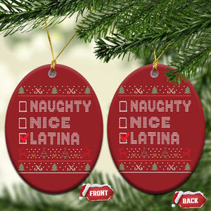 Latin American Xmas Christmas Ornament Naughty Nice Latina Funny Xmas List Hispanic Ugly Sweater TS02 Oval Red Print Your Wear