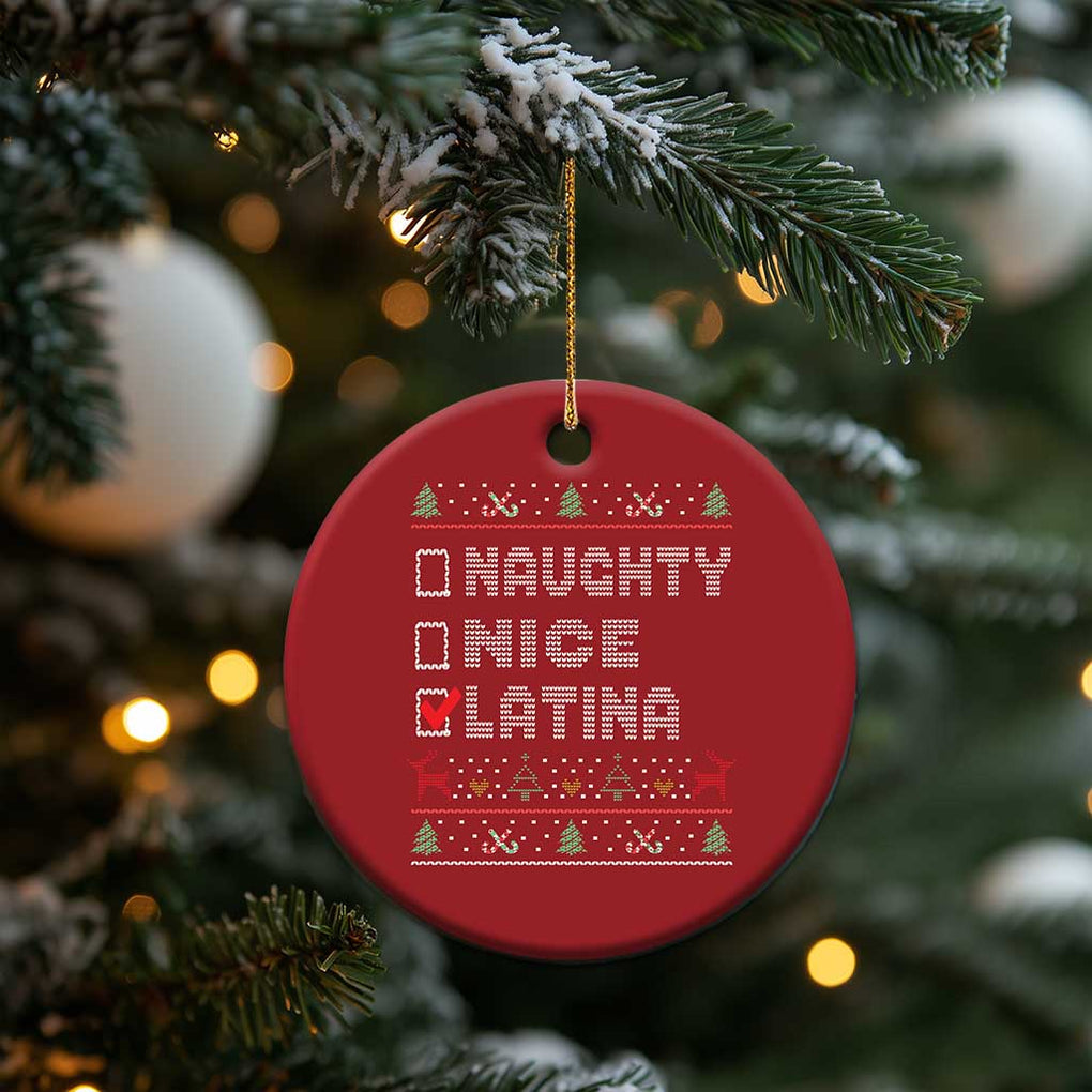 Latin American Xmas Christmas Ornament Naughty Nice Latina Funny Xmas List Hispanic Ugly Sweater TS02 Print Your Wear