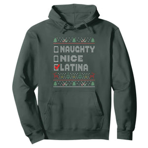 Latin American Christmas Hoodie Naughty Nice Latina Funny Xmas List Hispanic Ugly Sweater TS02 Dark Forest Green Print Your Wear