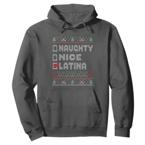 Latin American Christmas Hoodie Naughty Nice Latina Funny Xmas List Hispanic Ugly Sweater TS02 Dark Heather Print Your Wear