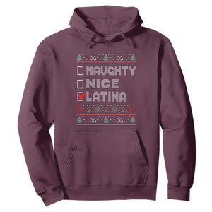 Latin American Christmas Hoodie Naughty Nice Latina Funny Xmas List Hispanic Ugly Sweater TS02 Maroon Print Your Wear