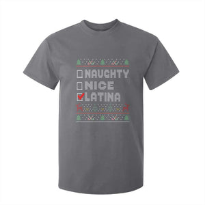 Latin American Christmas T Shirt For Kid Naughty Nice Latina Funny Xmas List Hispanic Ugly Sweater TS02 Charcoal Print Your Wear