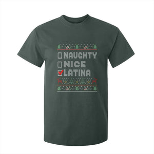 Latin American Christmas T Shirt For Kid Naughty Nice Latina Funny Xmas List Hispanic Ugly Sweater TS02 Dark Forest Green Print Your Wear