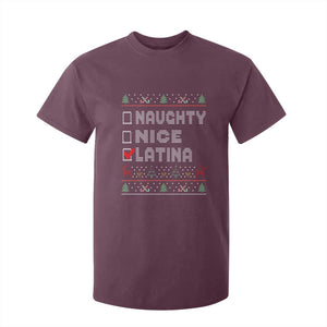 Latin American Christmas T Shirt For Kid Naughty Nice Latina Funny Xmas List Hispanic Ugly Sweater TS02 Maroon Print Your Wear