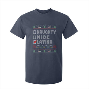 Latin American Christmas T Shirt For Kid Naughty Nice Latina Funny Xmas List Hispanic Ugly Sweater TS02 Navy Print Your Wear