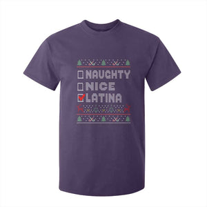 Latin American Christmas T Shirt For Kid Naughty Nice Latina Funny Xmas List Hispanic Ugly Sweater TS02 Purple Print Your Wear