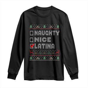 Latin American Christmas Long Sleeve Shirt Naughty Nice Latina Funny Xmas List Hispanic Ugly Sweater TS02 Black Print Your Wear