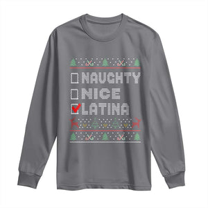 Latin American Christmas Long Sleeve Shirt Naughty Nice Latina Funny Xmas List Hispanic Ugly Sweater TS02 Charcoal Print Your Wear