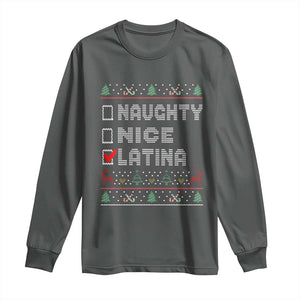 Latin American Christmas Long Sleeve Shirt Naughty Nice Latina Funny Xmas List Hispanic Ugly Sweater TS02 Dark Heather Print Your Wear