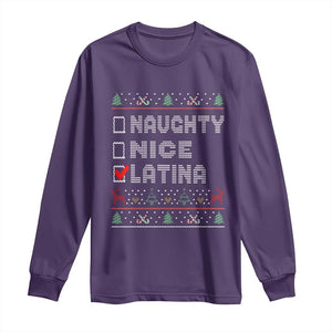 Latin American Christmas Long Sleeve Shirt Naughty Nice Latina Funny Xmas List Hispanic Ugly Sweater TS02 Purple Print Your Wear