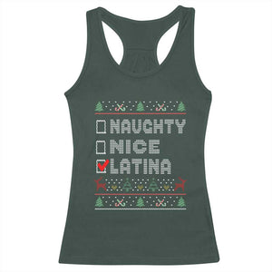 Latin American Christmas Racerback Tank Top Naughty Nice Latina Funny Xmas List Hispanic Ugly Sweater TS02 Dark Forest Green Print Your Wear