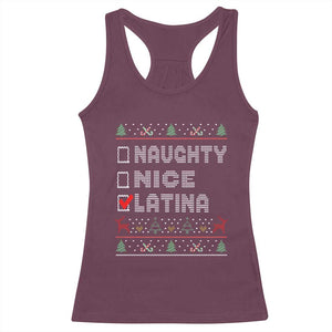 Latin American Christmas Racerback Tank Top Naughty Nice Latina Funny Xmas List Hispanic Ugly Sweater TS02 Maroon Print Your Wear