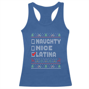 Latin American Christmas Racerback Tank Top Naughty Nice Latina Funny Xmas List Hispanic Ugly Sweater TS02 Royal Blue Print Your Wear