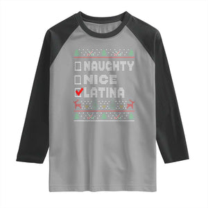 Latin American Christmas Raglan Shirt Naughty Nice Latina Funny Xmas List Hispanic Ugly Sweater TS02 Sport Gray Black Print Your Wear