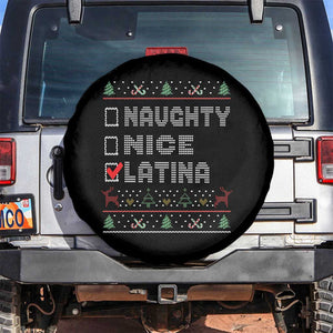 Latin American Xmas Spare Tire Cover Naughty Nice Latina Funny Xmas List Hispanic Ugly Sweater TS02 No hole Black Print Your Wear