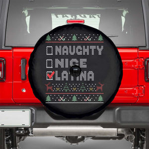 Latin American Xmas Spare Tire Cover Naughty Nice Latina Funny Xmas List Hispanic Ugly Sweater TS02 Black Print Your Wear