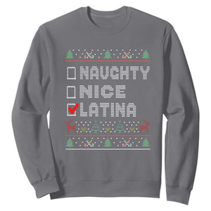 Latin American Christmas Sweatshirt Naughty Nice Latina Funny Xmas List Hispanic Ugly Sweater TS02 Charcoal Print Your Wear