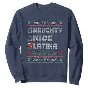 Latin American Christmas Sweatshirt Naughty Nice Latina Funny Xmas List Hispanic Ugly Sweater TS02 Navy Print Your Wear