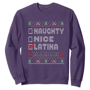 Latin American Christmas Sweatshirt Naughty Nice Latina Funny Xmas List Hispanic Ugly Sweater TS02 Purple Print Your Wear