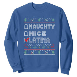 Latin American Christmas Sweatshirt Naughty Nice Latina Funny Xmas List Hispanic Ugly Sweater TS02 Royal Blue Print Your Wear