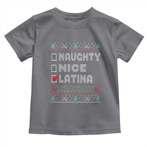 Latin American Christmas Toddler T Shirt Naughty Nice Latina Funny Xmas List Hispanic Ugly Sweater TS02 Charcoal Print Your Wear