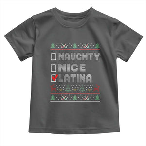 Latin American Christmas Toddler T Shirt Naughty Nice Latina Funny Xmas List Hispanic Ugly Sweater TS02 Dark Heather Print Your Wear