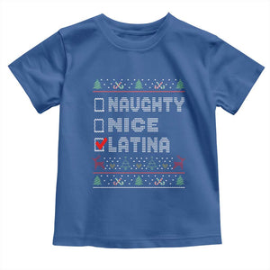 Latin American Christmas Toddler T Shirt Naughty Nice Latina Funny Xmas List Hispanic Ugly Sweater TS02 Royal Blue Print Your Wear