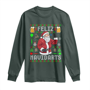 Christmas Dart Lover Long Sleeve Shirt Feliz Navidarts Santa Navidad Ugly Sweater TS02 Dark Forest Green Print Your Wear