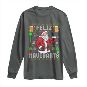 Christmas Dart Lover Long Sleeve Shirt Feliz Navidarts Santa Navidad Ugly Sweater TS02 Dark Heather Print Your Wear