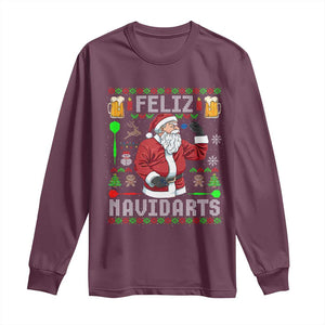 Christmas Dart Lover Long Sleeve Shirt Feliz Navidarts Santa Navidad Ugly Sweater TS02 Maroon Print Your Wear