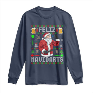 Christmas Dart Lover Long Sleeve Shirt Feliz Navidarts Santa Navidad Ugly Sweater TS02 Navy Print Your Wear