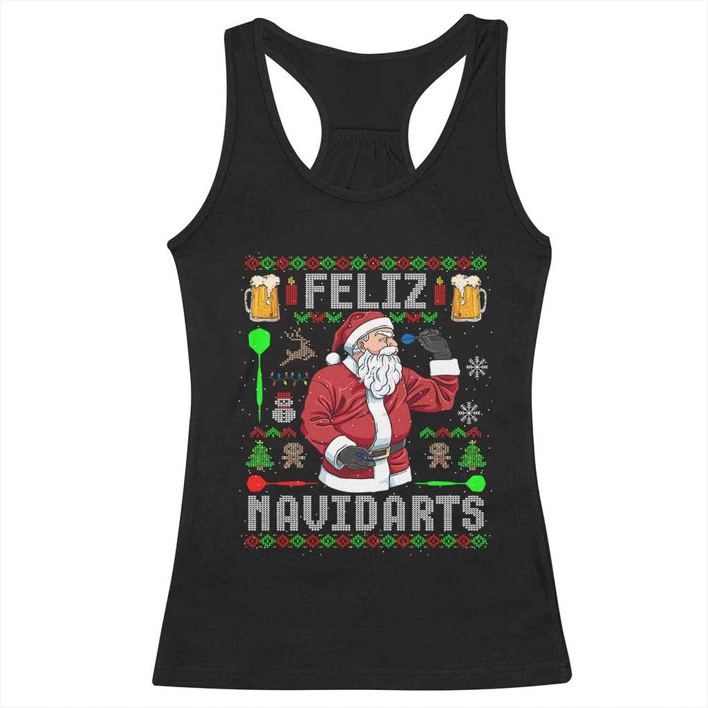 Christmas Dart Lover Racerback Tank Top Feliz Navidarts Santa Navidad Ugly Sweater TS02 Black Print Your Wear