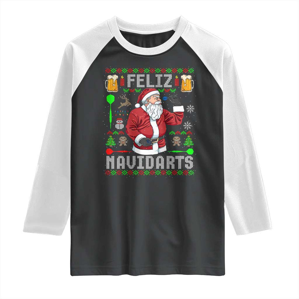 Christmas Dart Lover Raglan Shirt Feliz Navidarts Santa Navidad Ugly Sweater TS02 Black White Print Your Wear