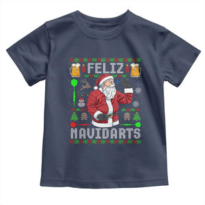 Christmas Dart Lover Toddler T Shirt Feliz Navidarts Santa Navidad Ugly Sweater TS02 Navy Print Your Wear