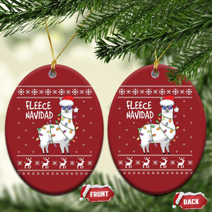 Funny Llama Xmas Christmas Ornament Fleece Navidad Feliz Merry Xmas Ugly Sweater TS02 Oval Red Print Your Wear