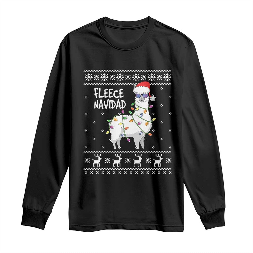 Funny Llama Christmas Long Sleeve Shirt Fleece Navidad Feliz Merry Xmas Ugly Sweater TS02 Black Print Your Wear