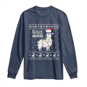 Funny Llama Christmas Long Sleeve Shirt Fleece Navidad Feliz Merry Xmas Ugly Sweater TS02 Navy Print Your Wear