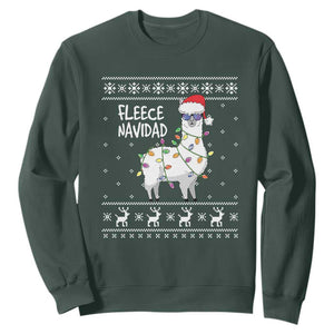 Funny Llama Christmas Sweatshirt Fleece Navidad Feliz Merry Xmas Ugly Sweater TS02 Dark Forest Green Print Your Wear