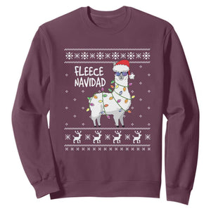 Funny Llama Christmas Sweatshirt Fleece Navidad Feliz Merry Xmas Ugly Sweater TS02 Maroon Print Your Wear