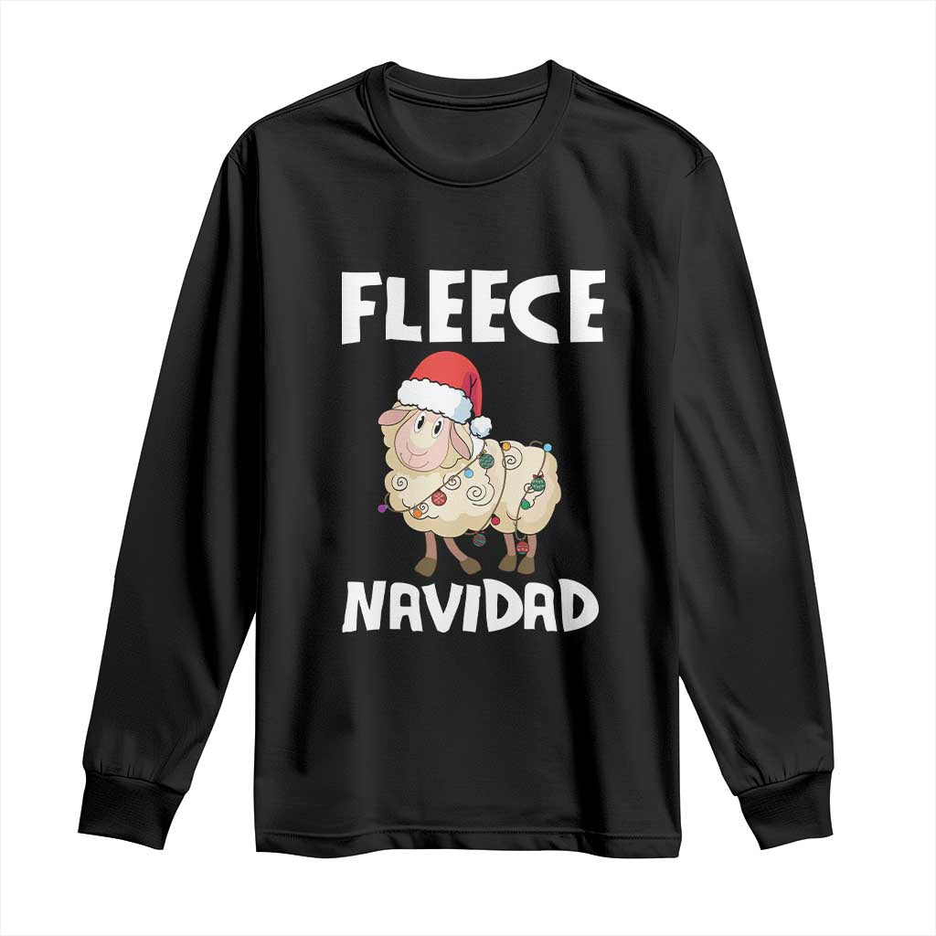 Funny Christmas Sheep Long Sleeve Shirt Fleece Navidad Feliz Spanish Merry Xmas TS02 Black Print Your Wear