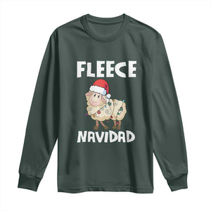 Funny Christmas Sheep Long Sleeve Shirt Fleece Navidad Feliz Spanish Merry Xmas TS02 Dark Forest Green Print Your Wear