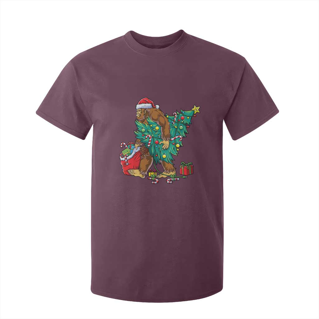 Bigfoot Christmas Tree T Shirt For Kid Xmas Lights Sasquatch Lovers TS02 Maroon Print Your Wear