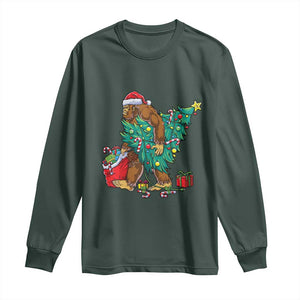 Bigfoot Christmas Tree Long Sleeve Shirt Xmas Lights Sasquatch Lovers TS02 Dark Forest Green Print Your Wear