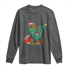 Bigfoot Christmas Tree Long Sleeve Shirt Xmas Lights Sasquatch Lovers TS02 Dark Heather Print Your Wear