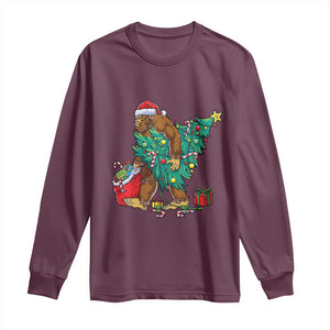 Bigfoot Christmas Tree Long Sleeve Shirt Xmas Lights Sasquatch Lovers TS02 Maroon Print Your Wear