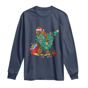 Bigfoot Christmas Tree Long Sleeve Shirt Xmas Lights Sasquatch Lovers TS02 Navy Print Your Wear