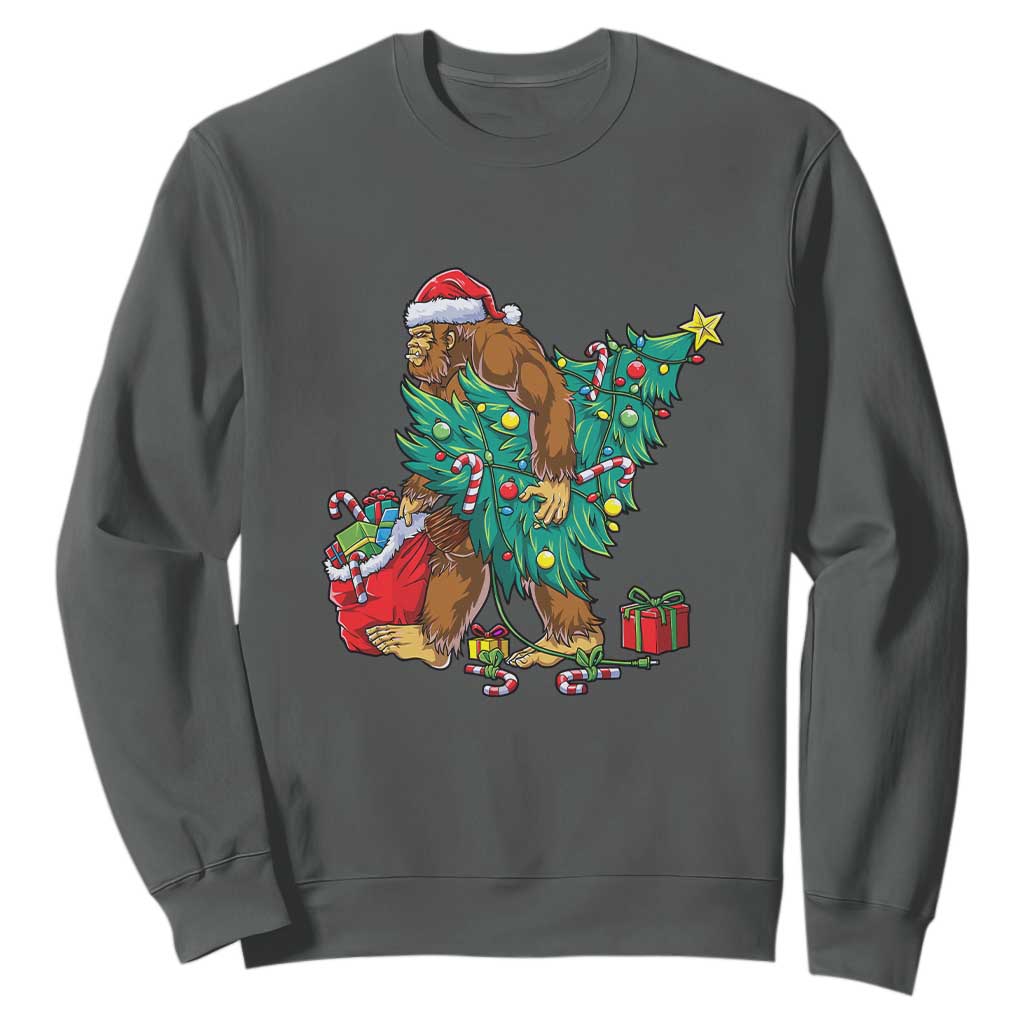 Bigfoot Christmas Tree Sweatshirt Xmas Lights Sasquatch Lovers TS02 Dark Heather Print Your Wear