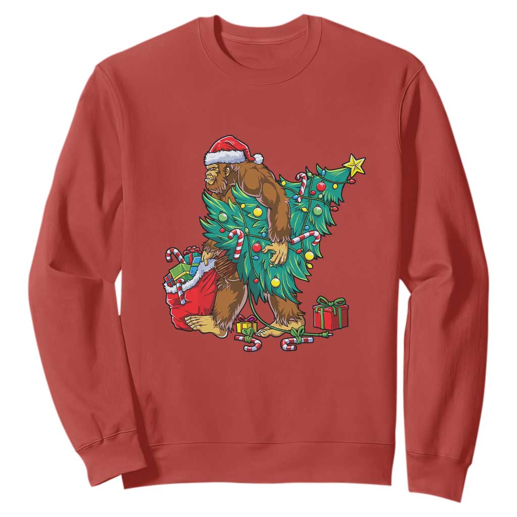 Bigfoot Christmas Tree Sweatshirt Xmas Lights Sasquatch Lovers TS02 Red Print Your Wear